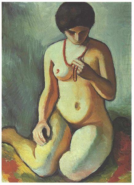August Macke Female nude with coral necklace china oil painting image